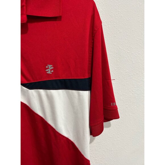 Izod Mens Red Polo Golf Shirt Color Block Design Sz Large - Picture 4 of 9